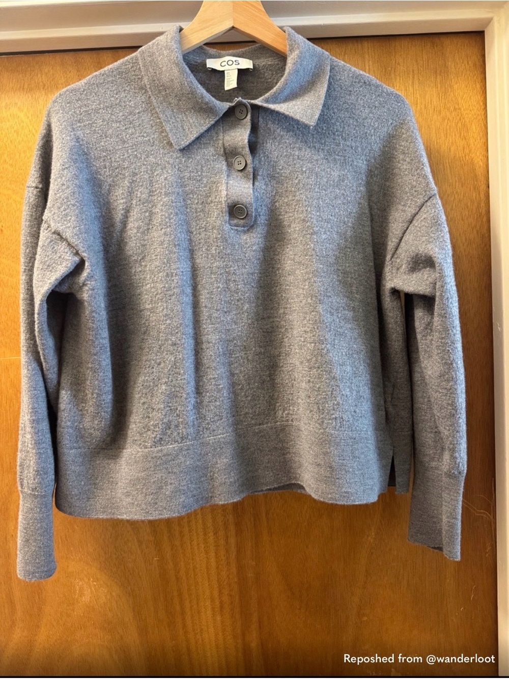 COS Gray Long Sleeve Cropped Polo Knit Top
